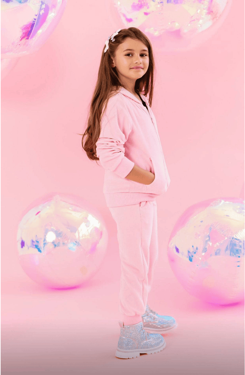 Lola + The Boys Crown Velour Set, Alternate, color, Pink