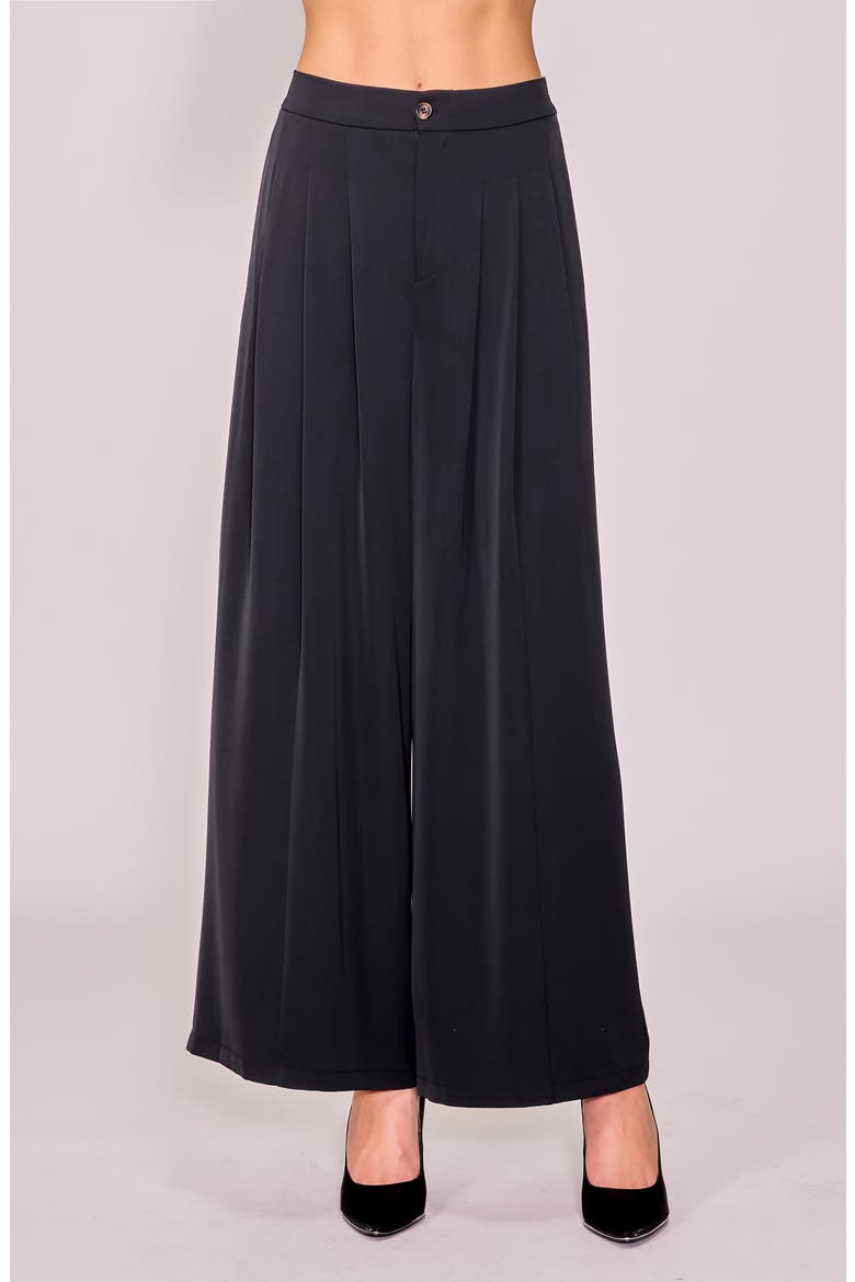 Pleated Crepe Wide Leg Pants, Main, color, BLACK