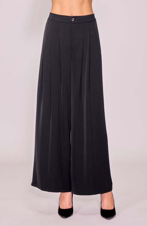 Pleated Crepe Wide Leg Pants