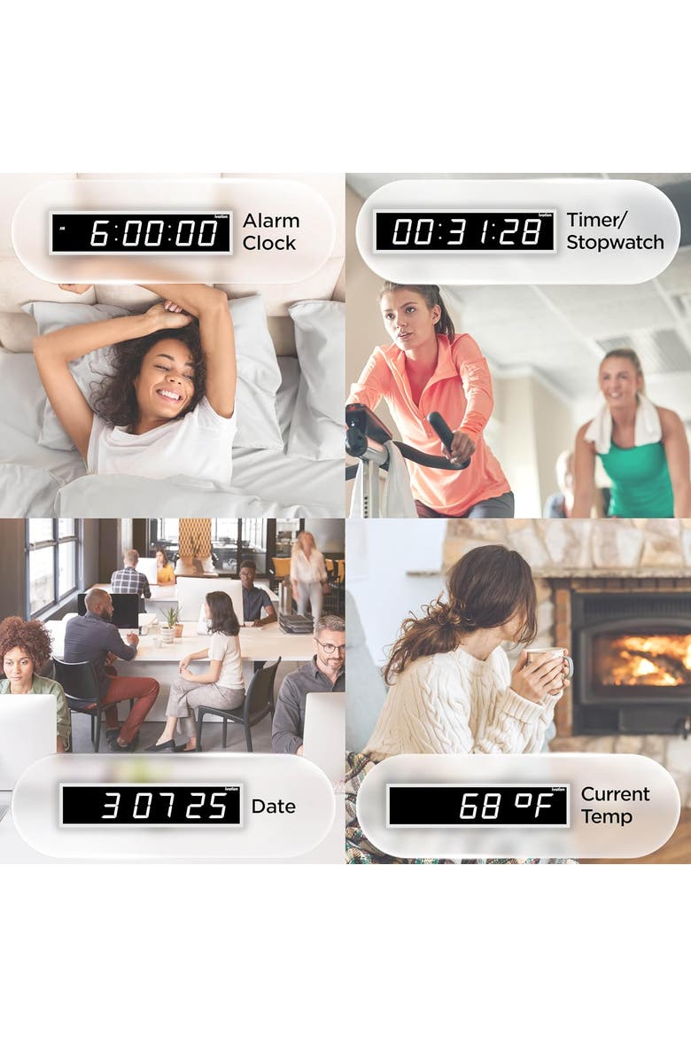Large Digital Clock, 48 Led Wall Clock with Stopwatch, Alarms, Timer, Temp & Remo, Alternate, color, White