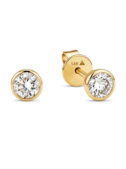 Round Bezel Lab Grown Diamond Stud Earrings in 14K Gold