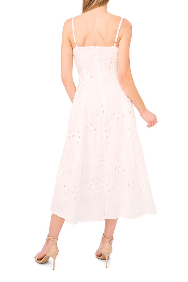 Embroidered Godet Pleat Cotton A-Line Dress, Alternate, color, ULTRA WHITE
