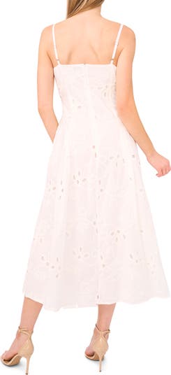 Embroidered Godet Pleat Cotton A-Line Dress