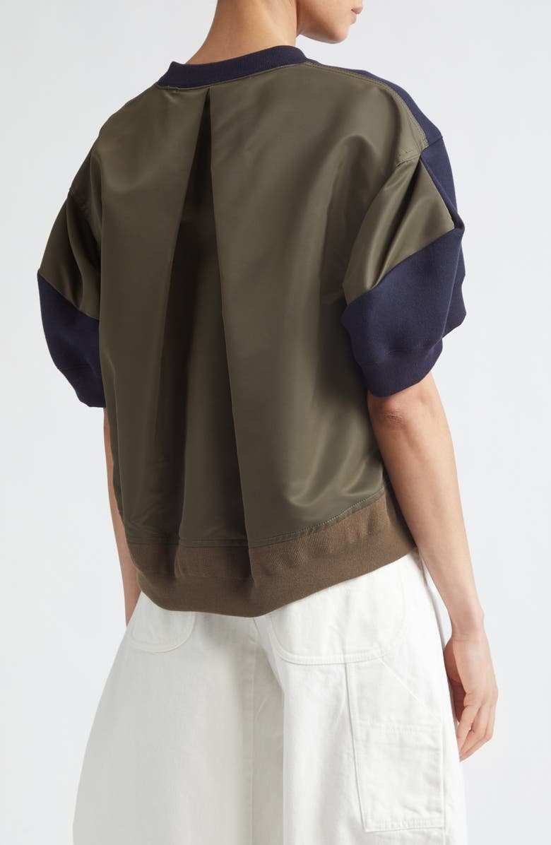 Sacai Sponge Short Sleeve Pullover Sweatshirt, Alternate, color, Navy/ Dark Khaki
