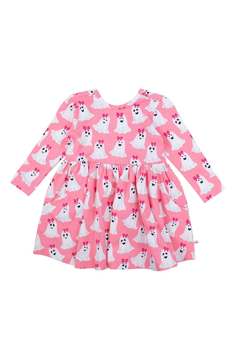 RuffleButts Ghostie Girls Long Sleeve Stretch Cotton Dress, Alternate, color, 