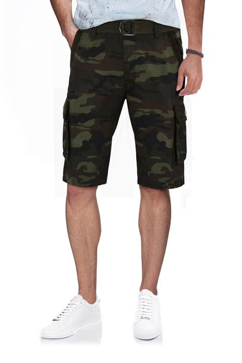 Belted Cotton Twill Cargo Shorts