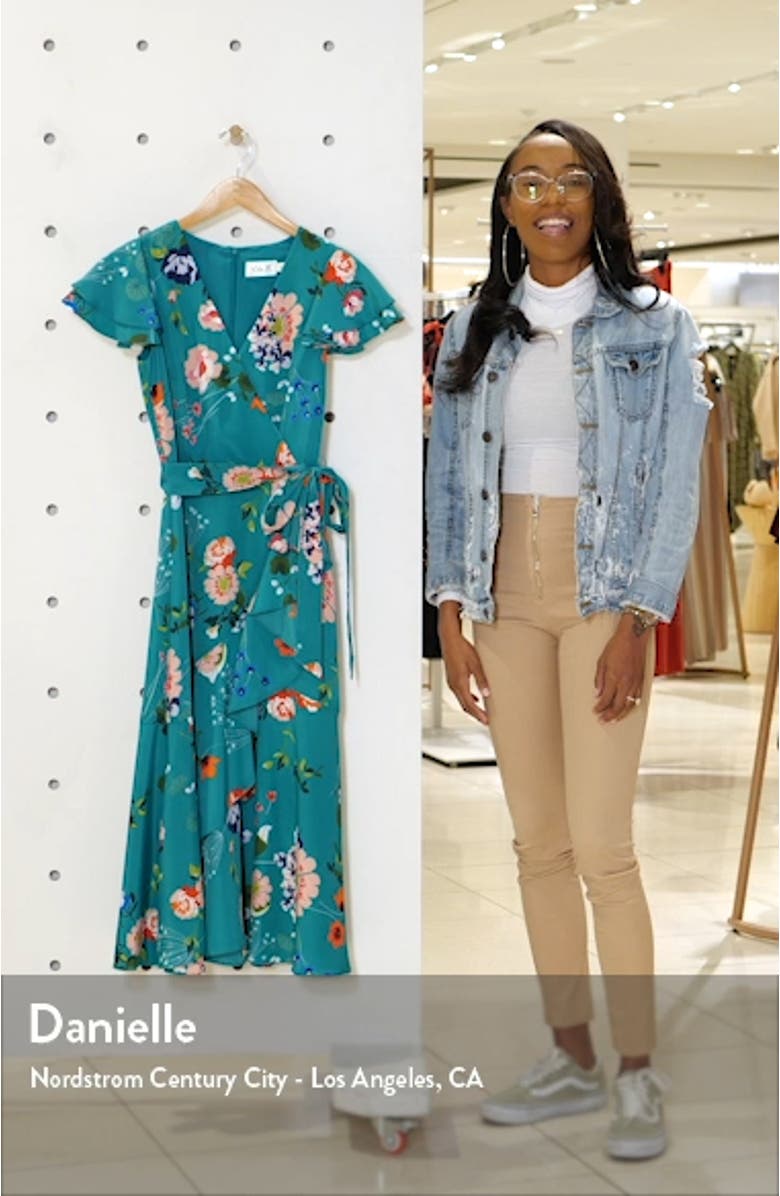 Floral Flutter Midi Faux Wrap Dress, sales video thumbnail