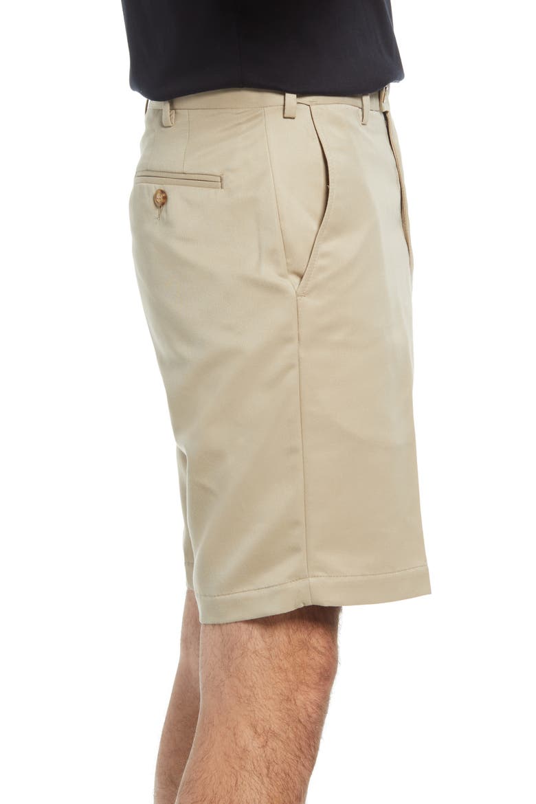 Microfiber Self Sizer Flat Front Shorts, Alternate, color, TAN