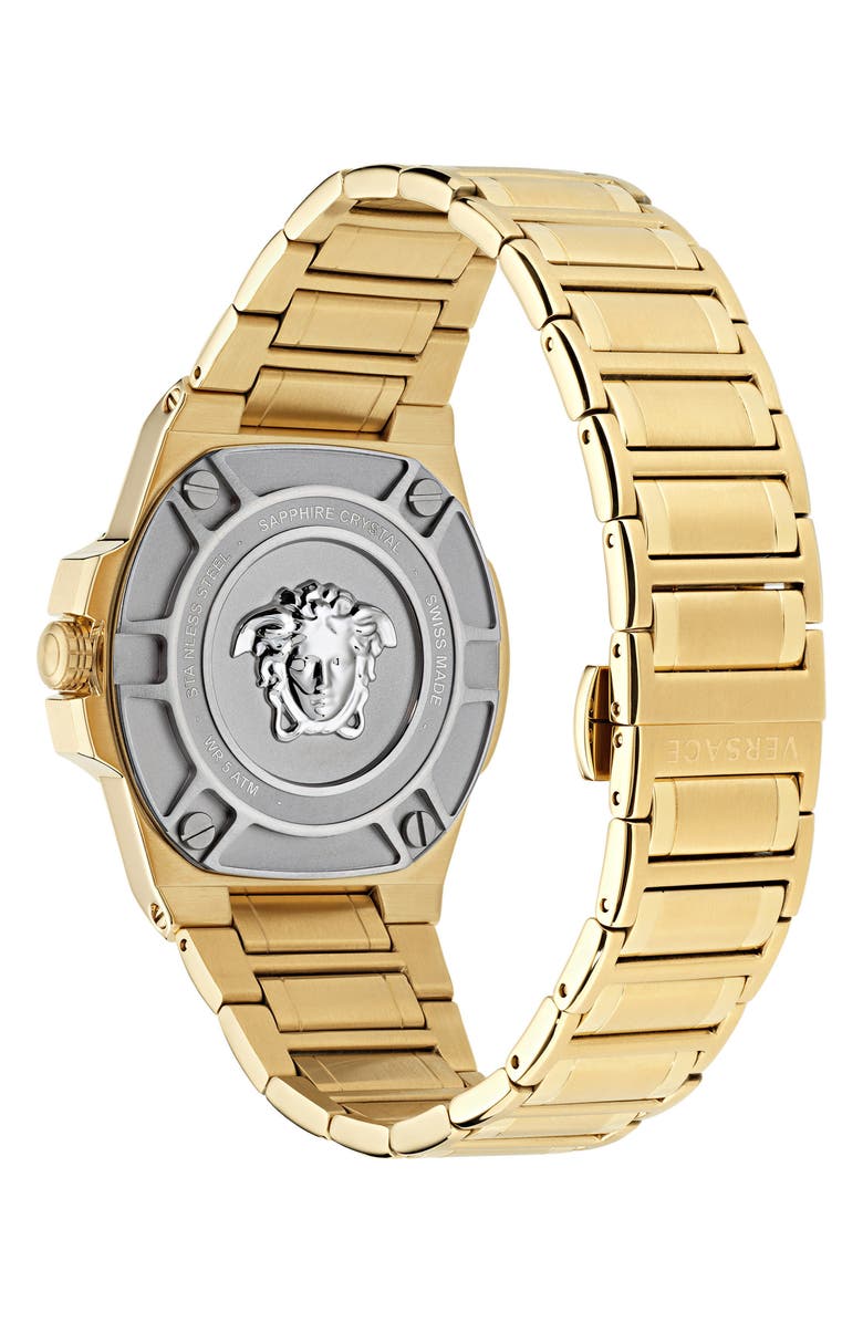 Versace Greca Reaction Diamond Bracelet Watch, 44mm, Alternate, color, Ip Yellow Gold