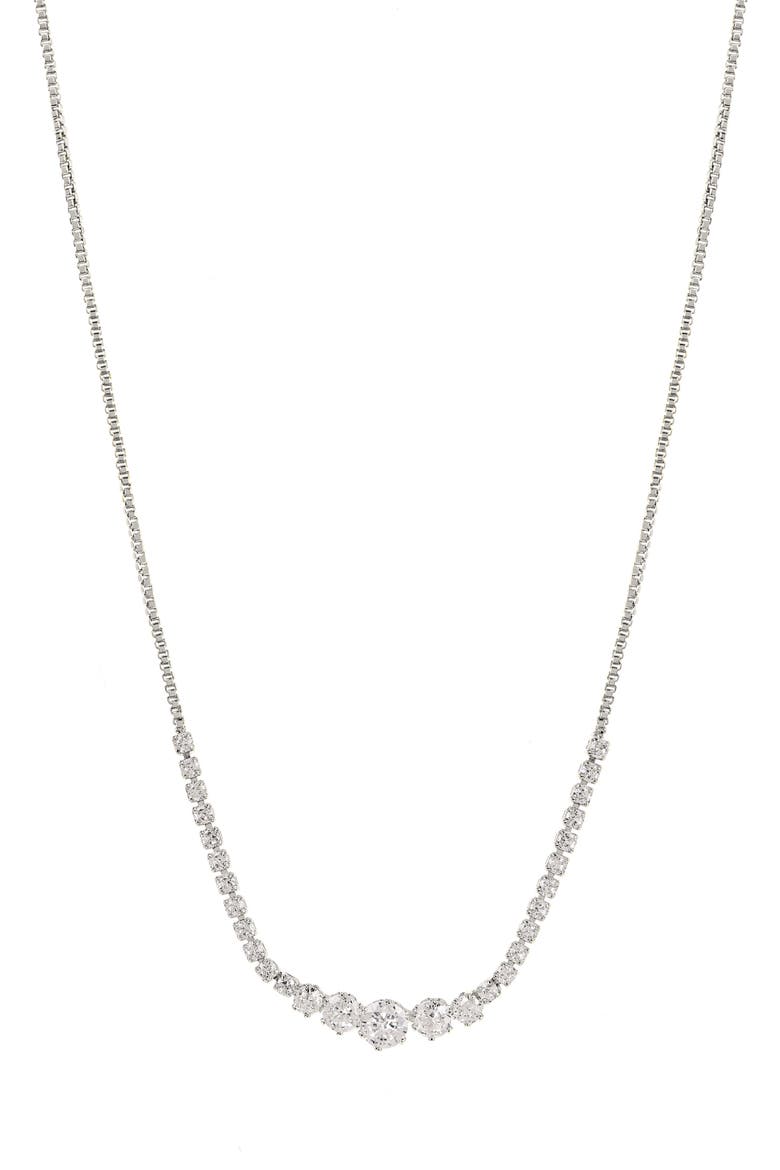 Cubic Zirconia Stud Earrings & Frontal Necklace Set, Alternate, color, METALLIC SILVER