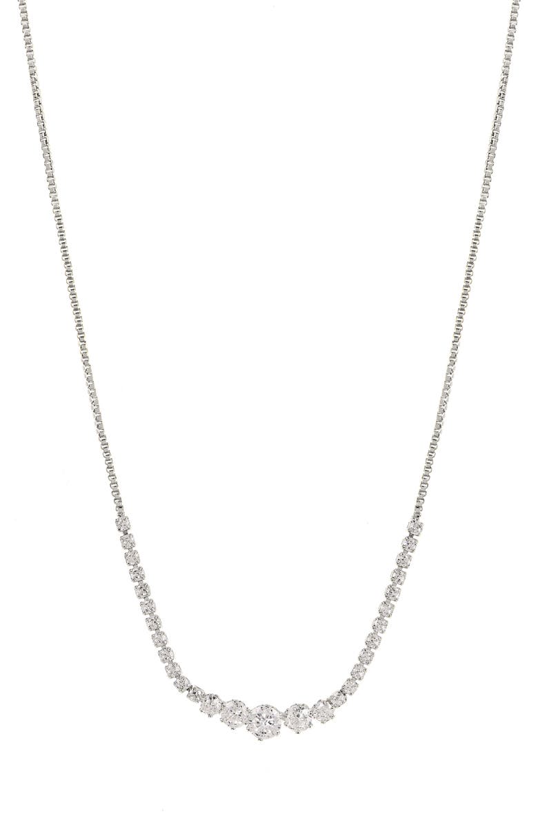 Danecraft Cubic Zirconia Stud Earrings & Frontal Necklace Set, Alternate, color, Metallic Silver