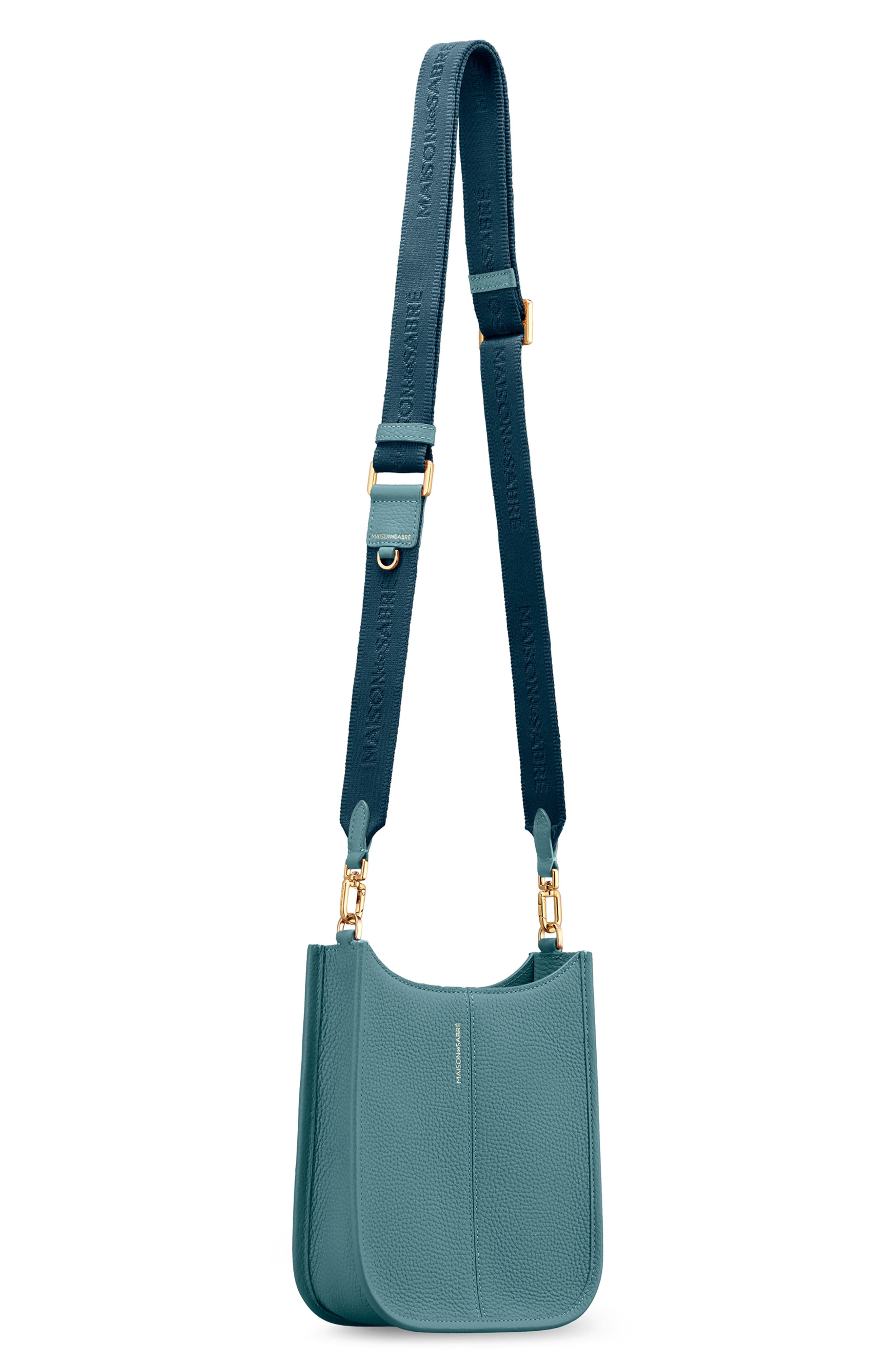 Leather Mini Saddle Bag, Alternate, color, Bondi Blue
