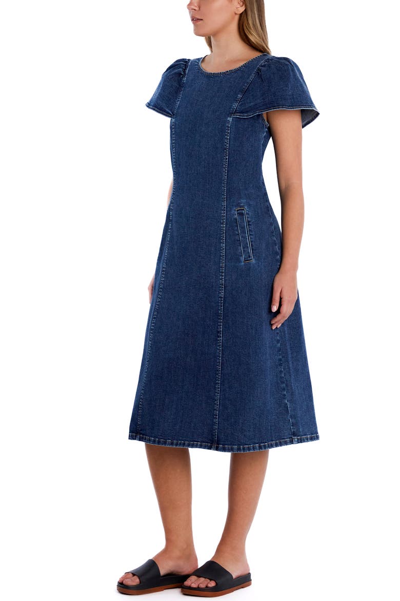 Flutter Sleeve Denim Midi Dress, Alternate, color, FLUTTER BLUE