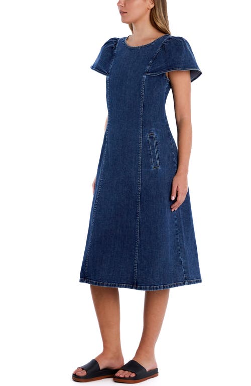 WASH LAB DENIM WASH LAB DENIM FLUTTER SLEEVE DENIM MIDI DRESS 