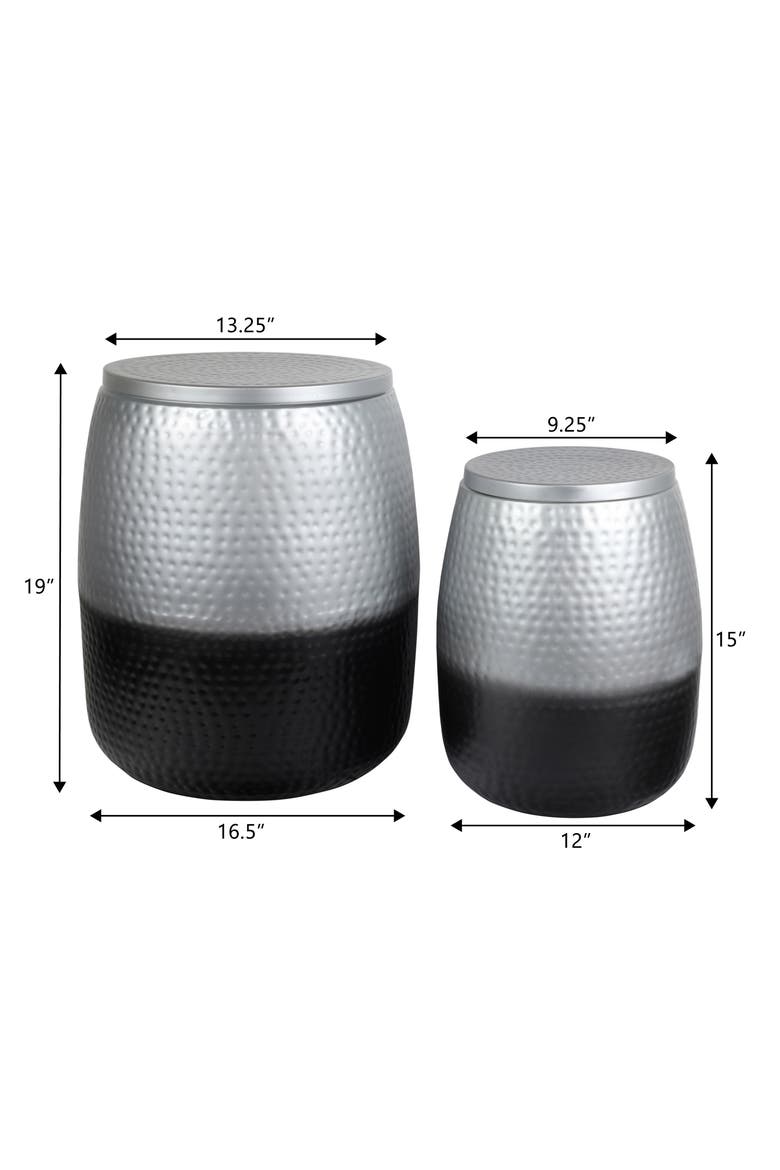 Merida Modern Rustic 2-Piece Hammered Metal Drum Storage Side Tables with Lids, Alternate, color, Silver/Black