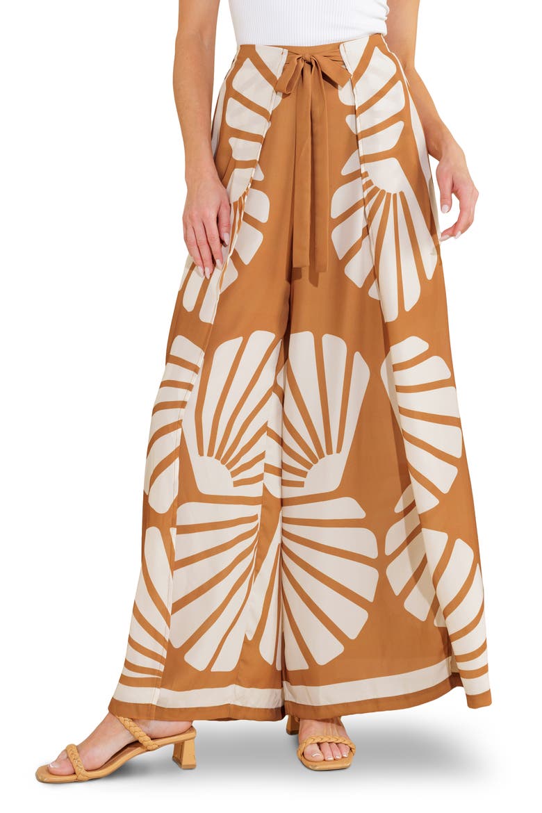 Printed Kimono & Wide Leg Pants Set, Alternate, color, BROWN/ IVORY