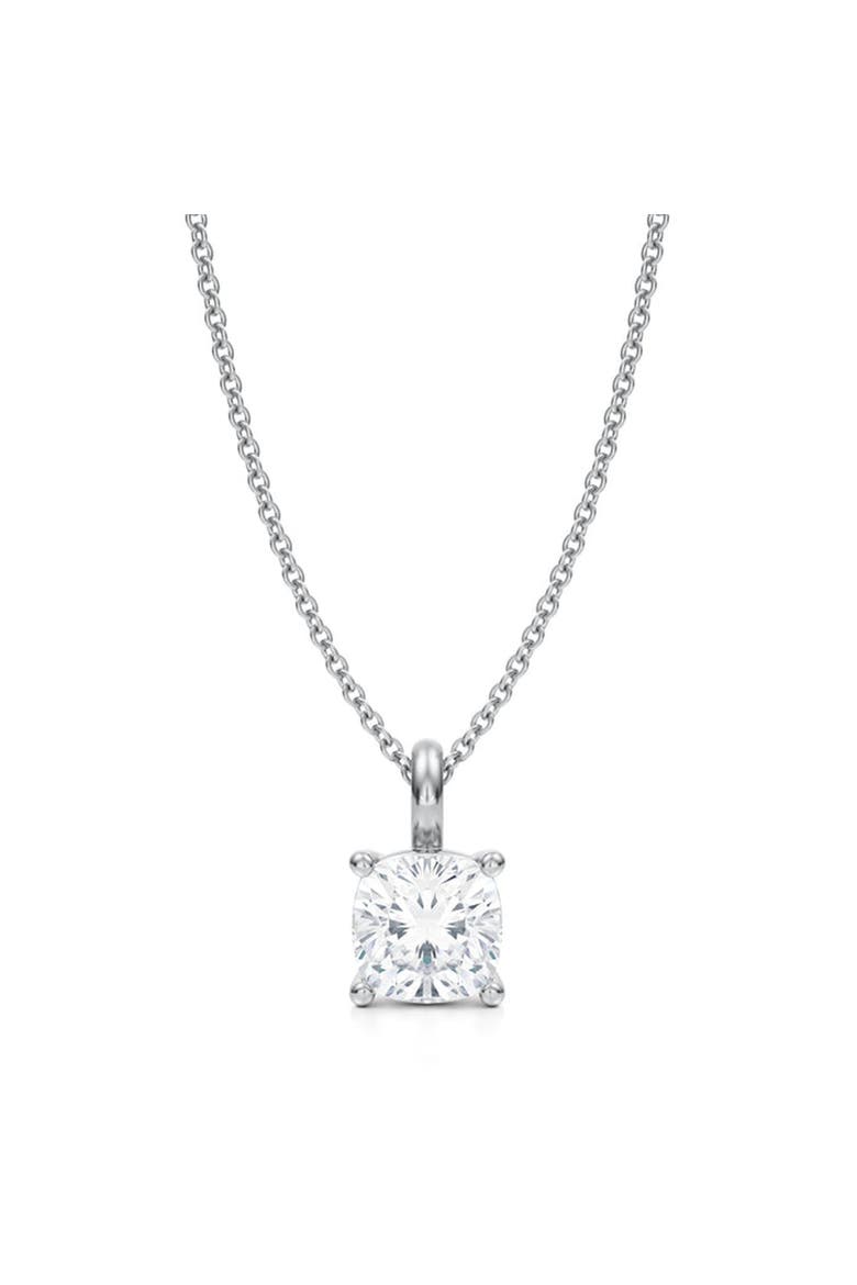 Cushion Solitaire Lab Diamond Pendant Necklace 14K 1.50ct, Main, color, White Gold