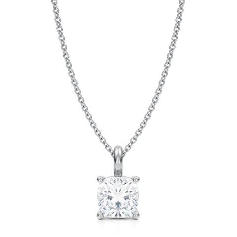 Cushion Solitaire Lab Diamond Pendant Necklace 14K 1.50ct