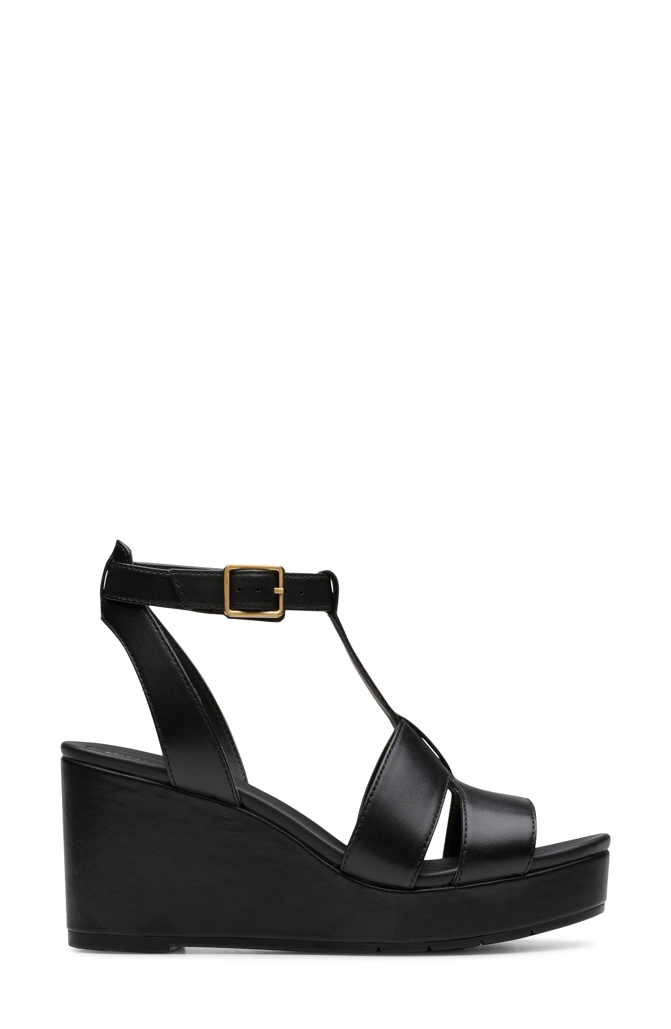 Clarks<sup>®</sup> Sabina Hope Platform Wedge Sandal, Alternate, color, Black Leather