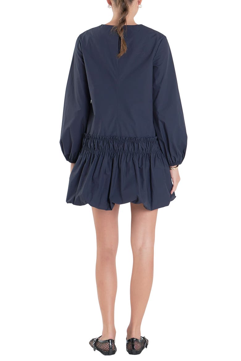 Bubble Hem Long Sleeve Cotton Minidress, Alternate, color, NAVY