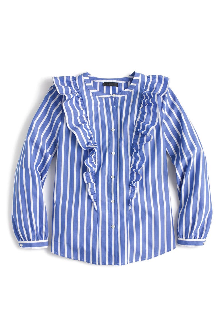 Ruffle Stripe Shirt, Alternate, color, WHITE BLUE