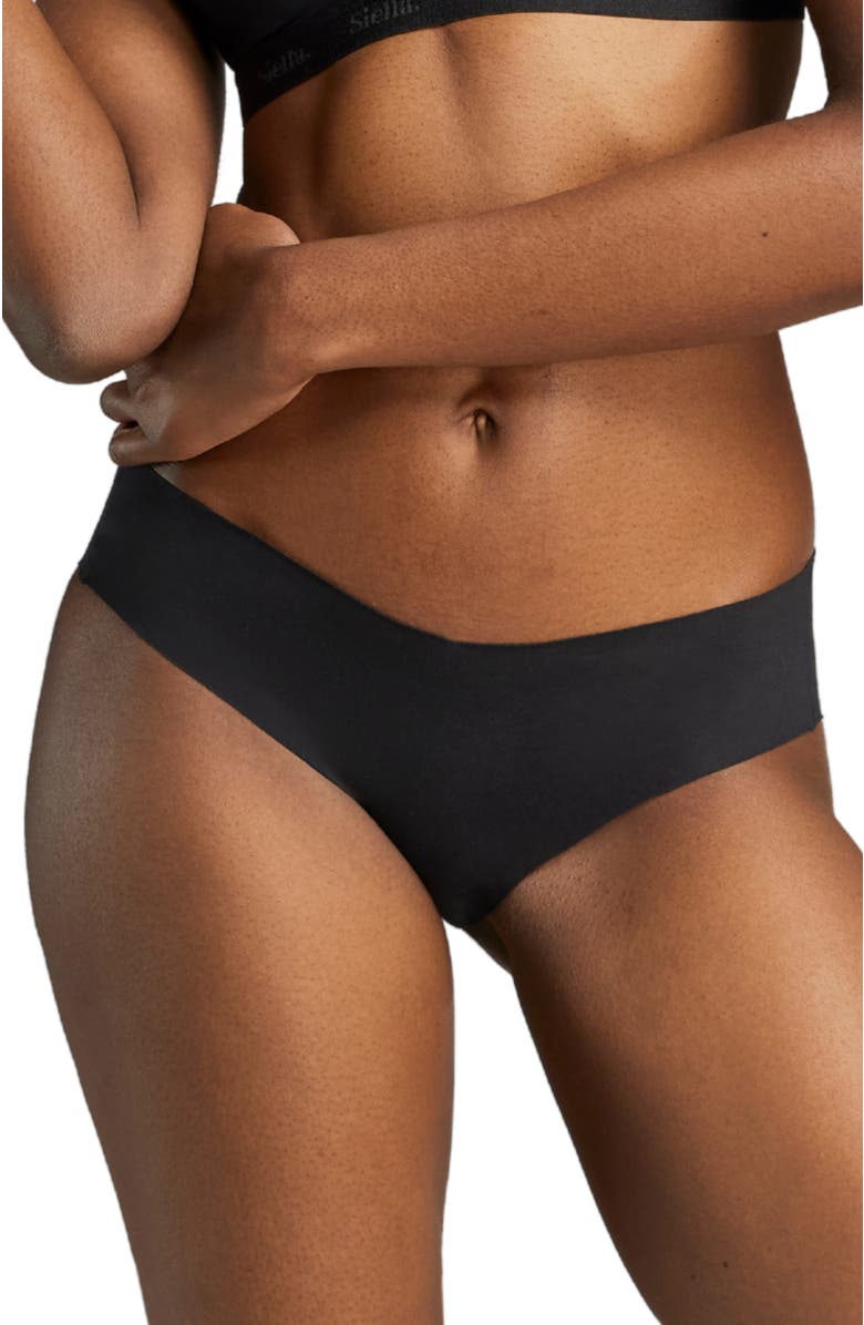 Siella Organic Cotton No-Show Bikini, Main, color, Black