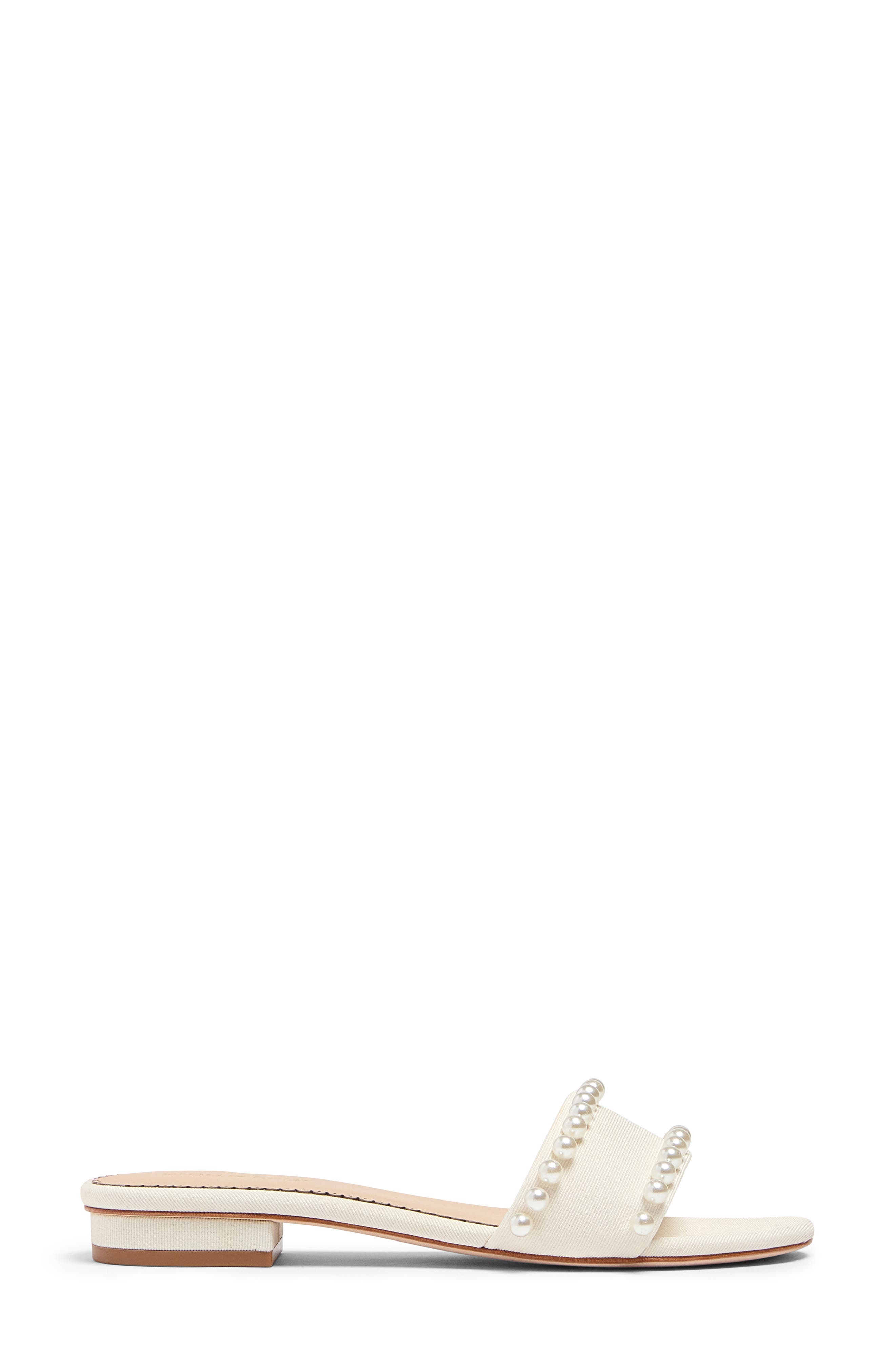 Cinq à Sept Finley Pearly Embellished Slide Sandal, Alternate, color, Ivory