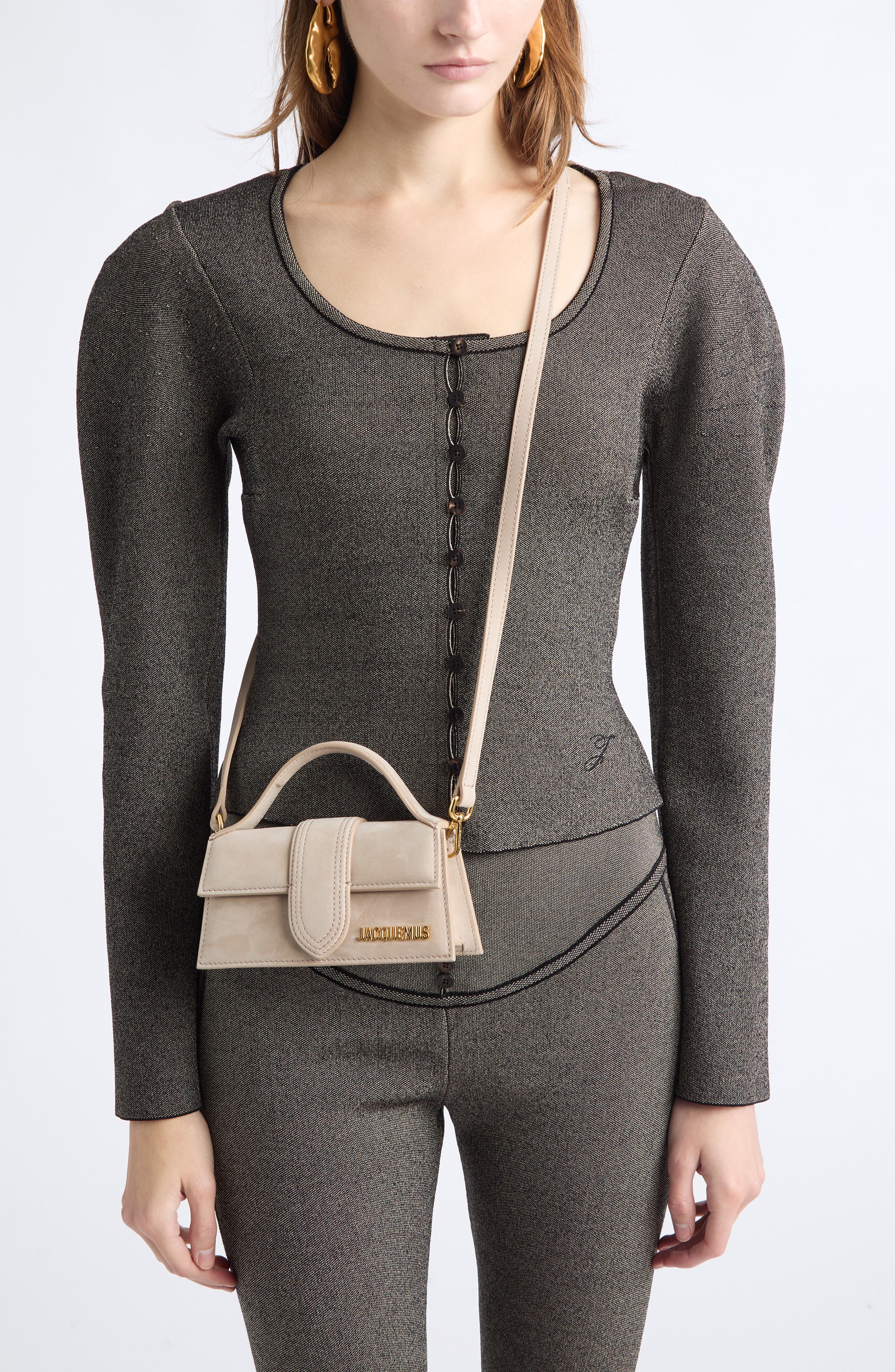 Le Bambino Leather Top Handle Bag, Alternate, color, DARK BEIGE 180