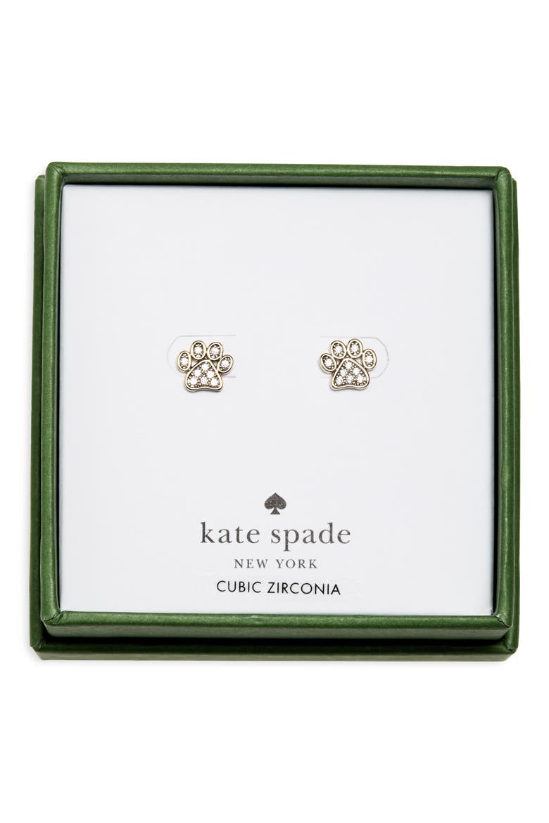 Pavé Paw Stud Earrings, Main, color, CLEAR/ GOLD