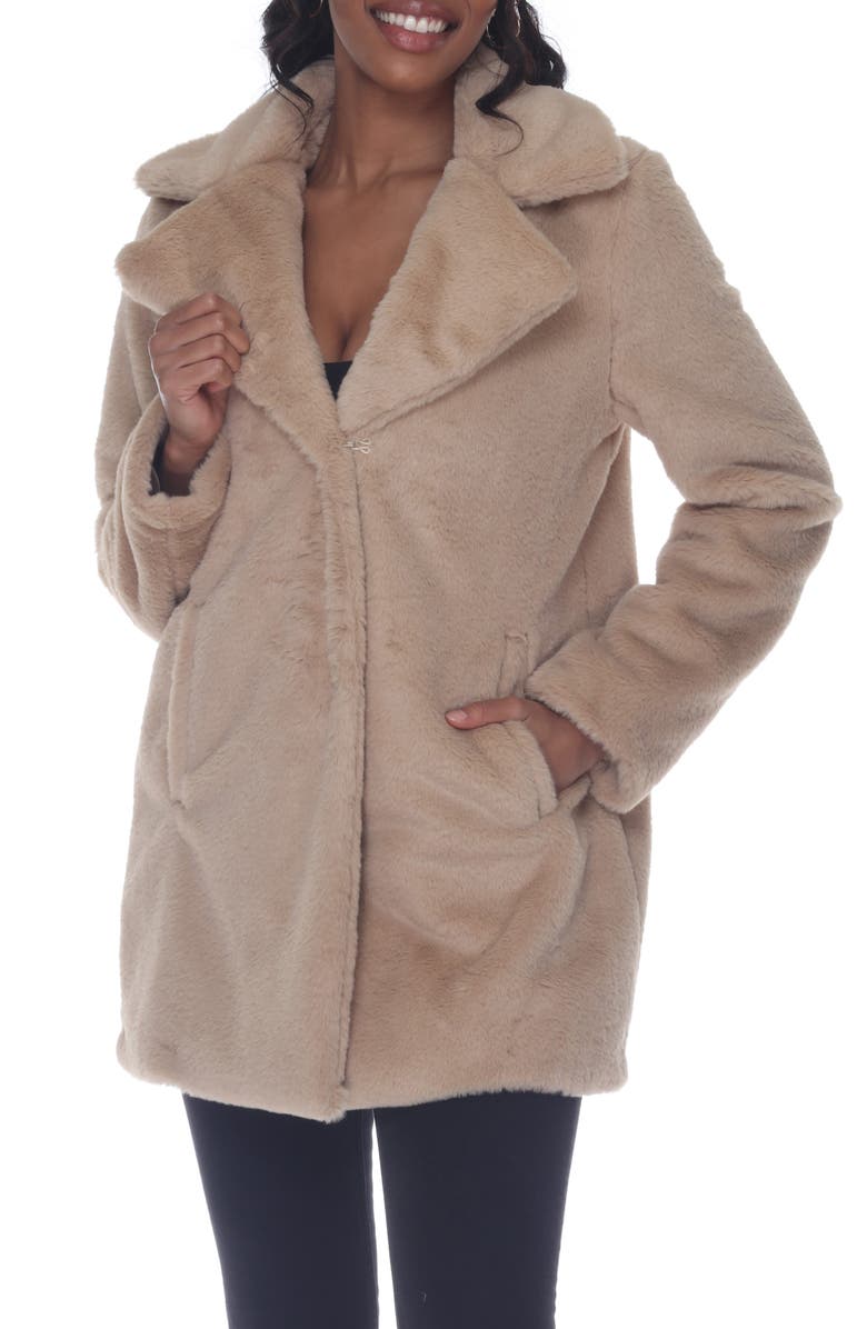 RAIN AND ROSE Faux Fur Longline Coatigan, Main, color, Sand