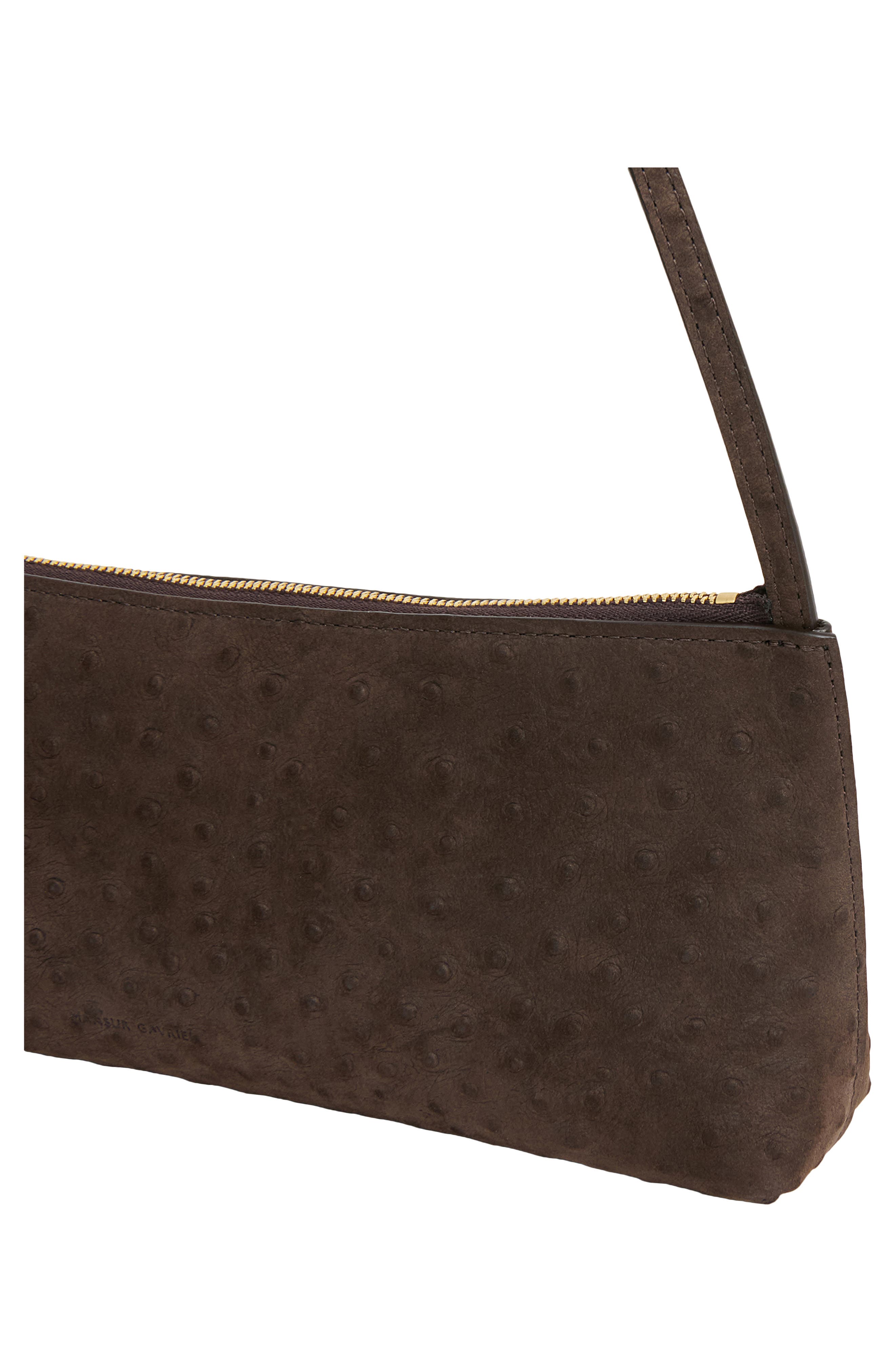 Gaia Ostrich Embossed Suede Baguette Bag, Alternate, color, EBONY
