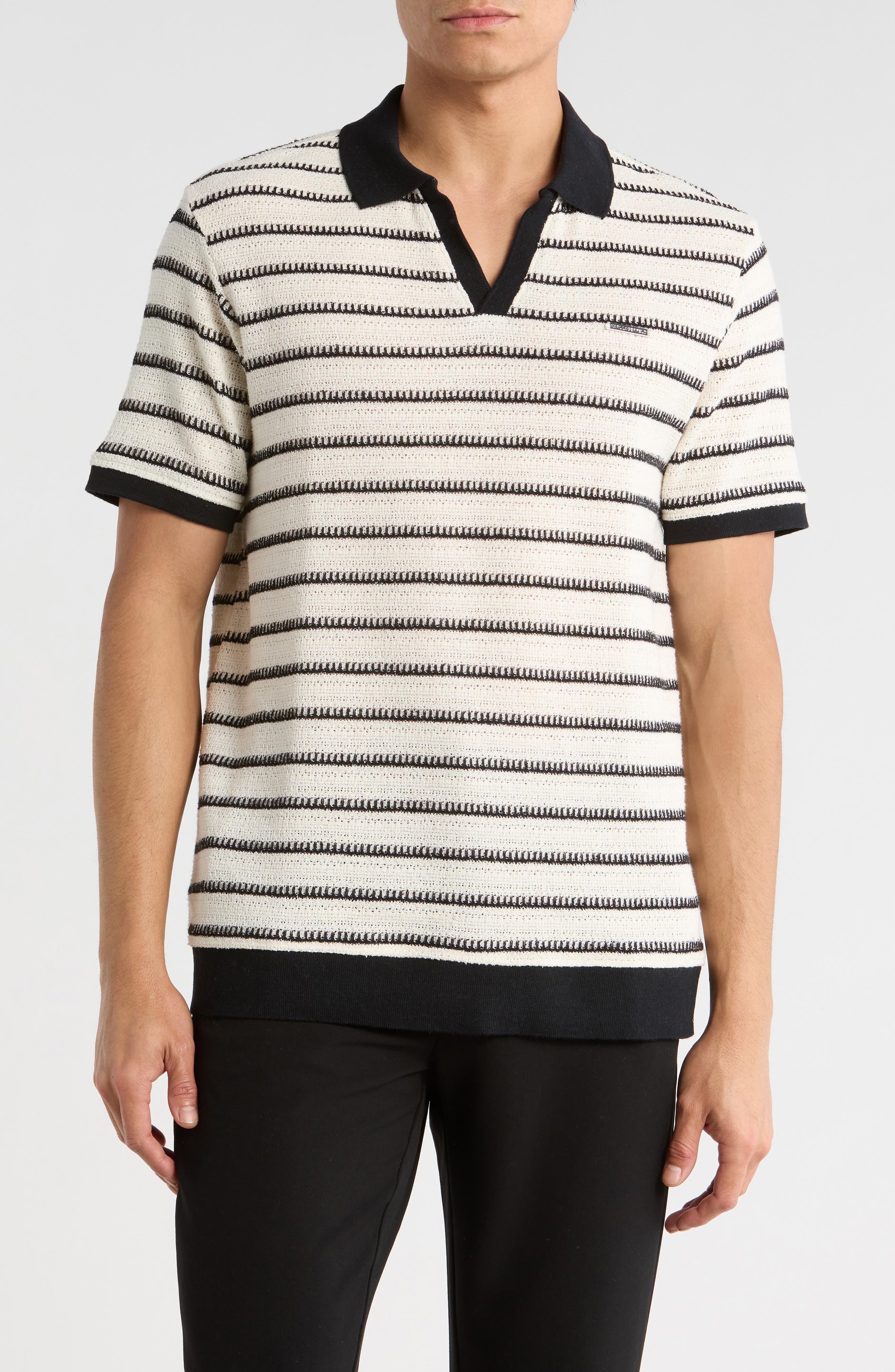 KARL LAGERFELD PARIS Johnny Collar Stripe Knit Polo