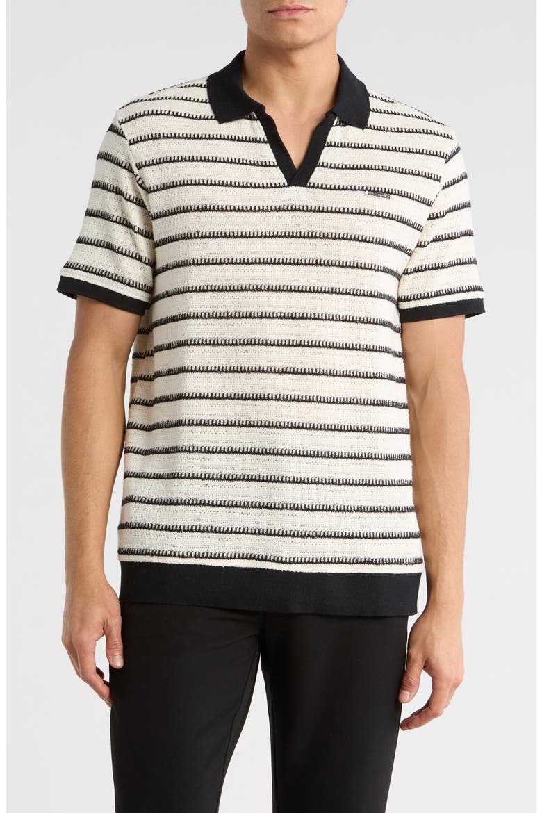 Johnny Collar Stripe Knit Polo, Main, color, WHITE/ BLACK