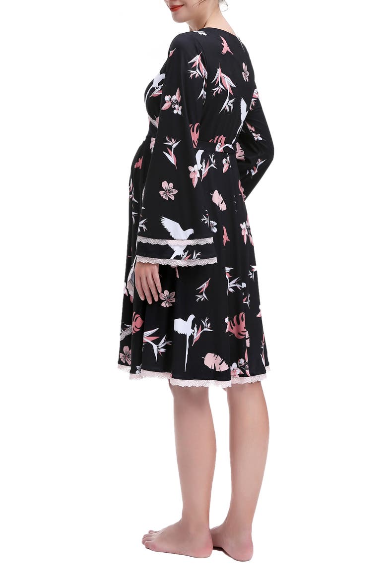 Angela Lounge Maternity Robe, Alternate, color, BLACK