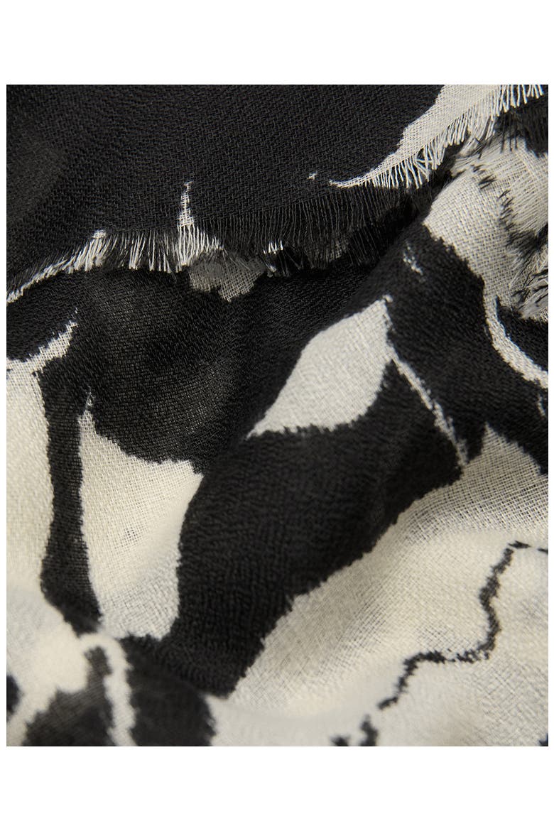 Printed Scarf with Frayed Edge, Alternate, color, BLACK