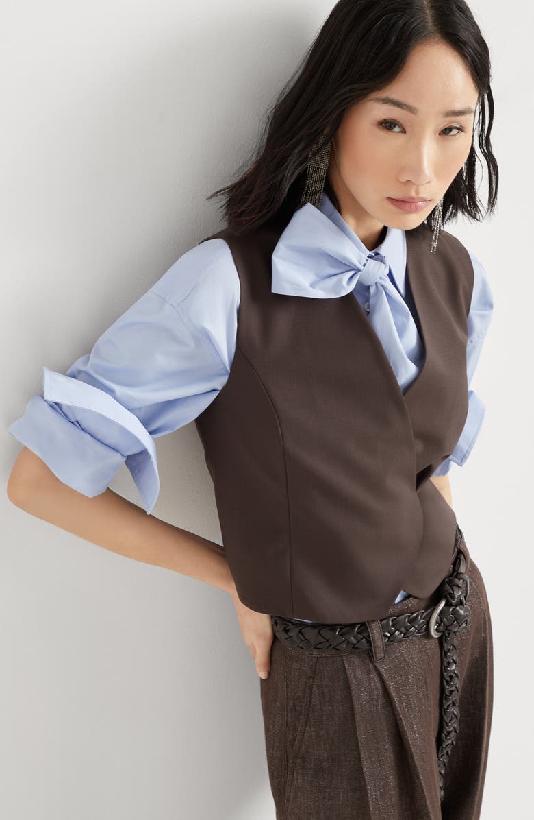 Brunello Cucinelli Tropical Luxury wool vest, Alternate, color, Cocoa