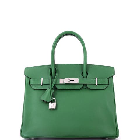 Birkin Handbag Green Epsom with Palladium Hardware 30