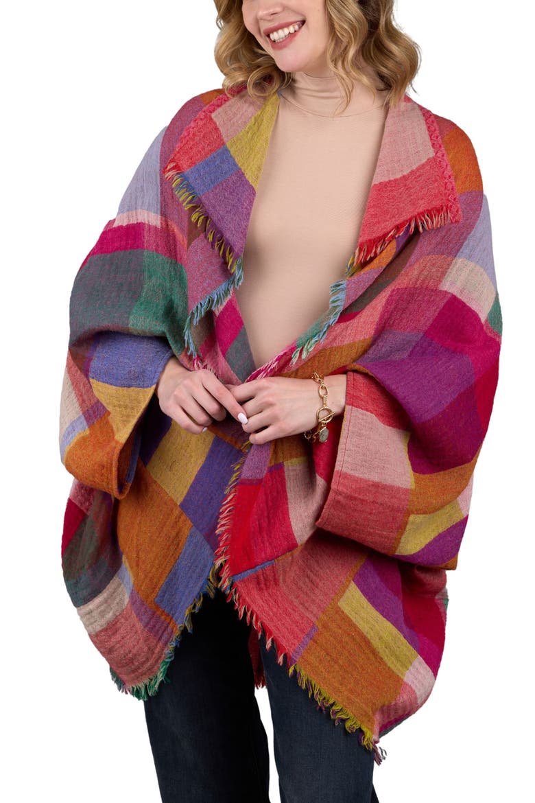 Rainbow Plaid Wool Ruana, Main, color, YELLOW MULTI