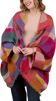 SAACHI Rainbow Plaid Wool Ruana