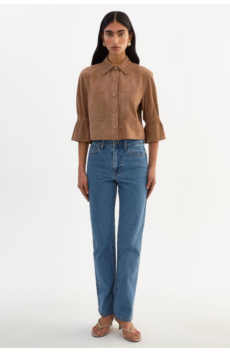 LAMARQUE Carolina S | Suede Ruffle Sleeve Jacket, Main, color, Latte