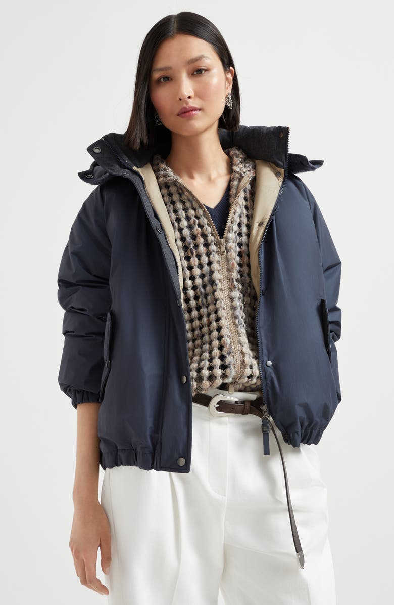 Brunello Cucinelli Water-resistant taffeta down jacket, Alternate, color, Blue