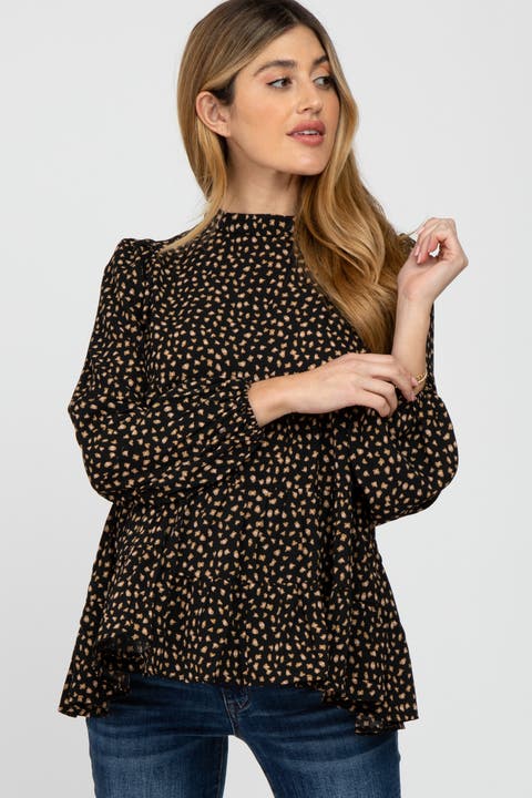 Animal Print Mock Neck Tiered Top