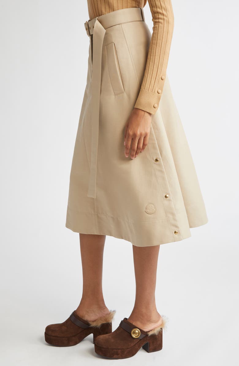 Moncler Belted A-Line Skirt, Alternate, color, Light Mud