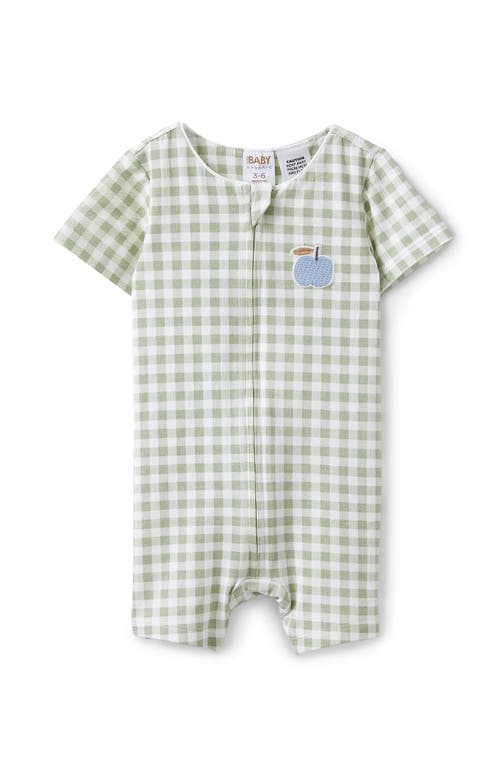 Cotton On Kids The Billie Short Sleeve Zip Romper In Deep Sage Apple A Day