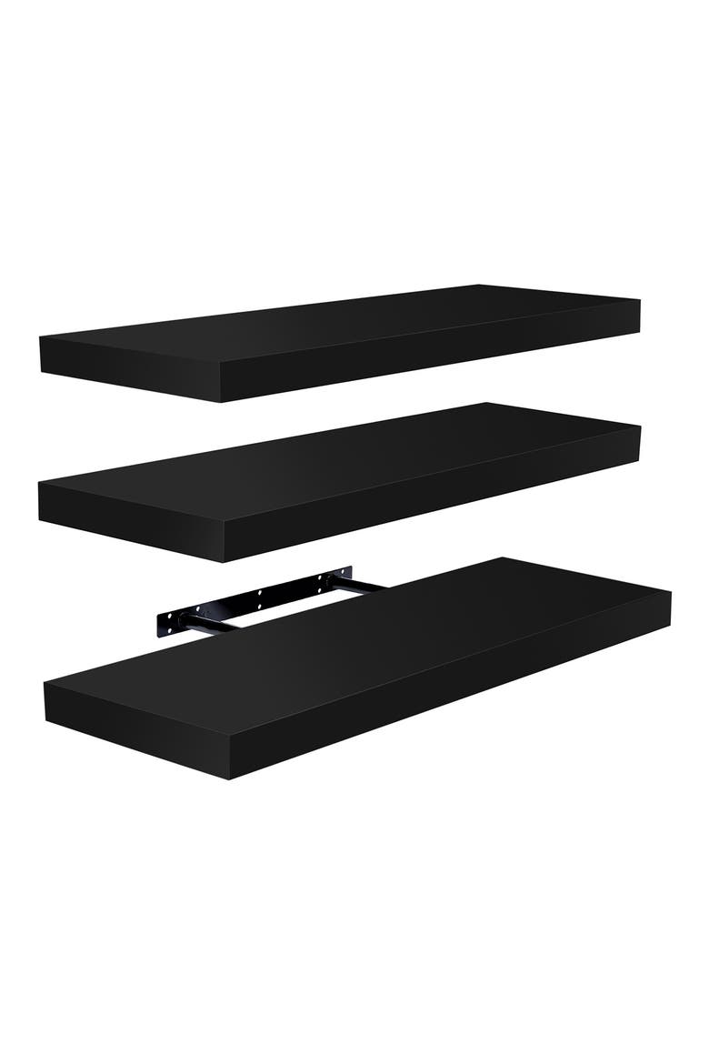 Set of 3 24-Inch Floating Shelves, Main, color, BLACK