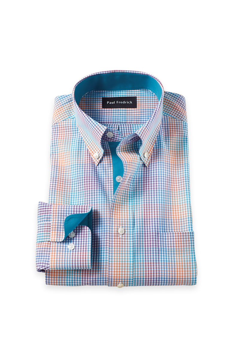 Paul Fredrick Slim Fit Comfort Stretch Non-iron Tattersall Dress Shirt With Contrast Trim, Main, color, Multi