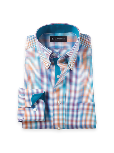 Slim Fit Comfort Stretch Non-iron Tattersall Dress Shirt With Contrast Trim