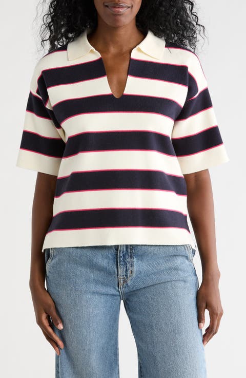 Stripe Short Sleeve Polo Sweater