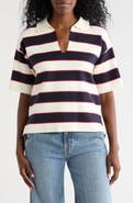 T Tahari Stripe Short Sleeve Polo Sweater
