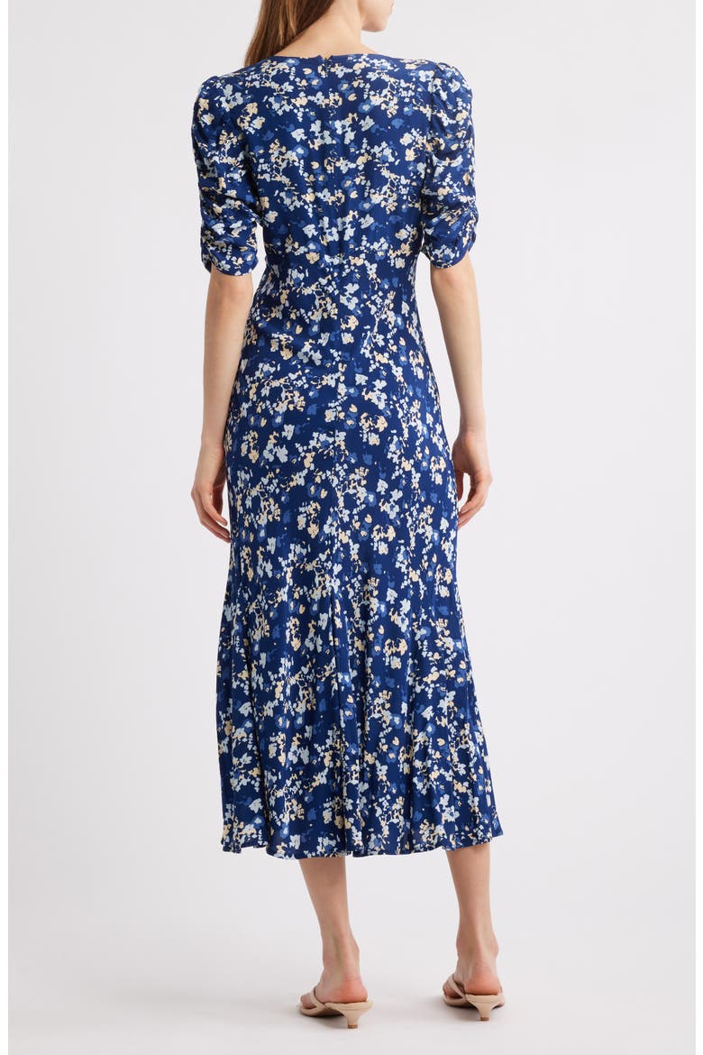 Zariah Floral Puff Sleeve Midi Dress, Alternate, color, NAVY FLORA